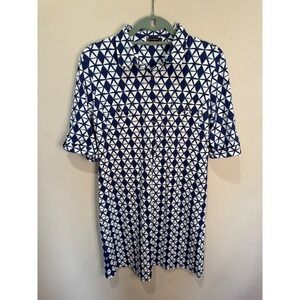 J McLaughlin Lawrence Dress Blue White Geometic Sz‎ L $238